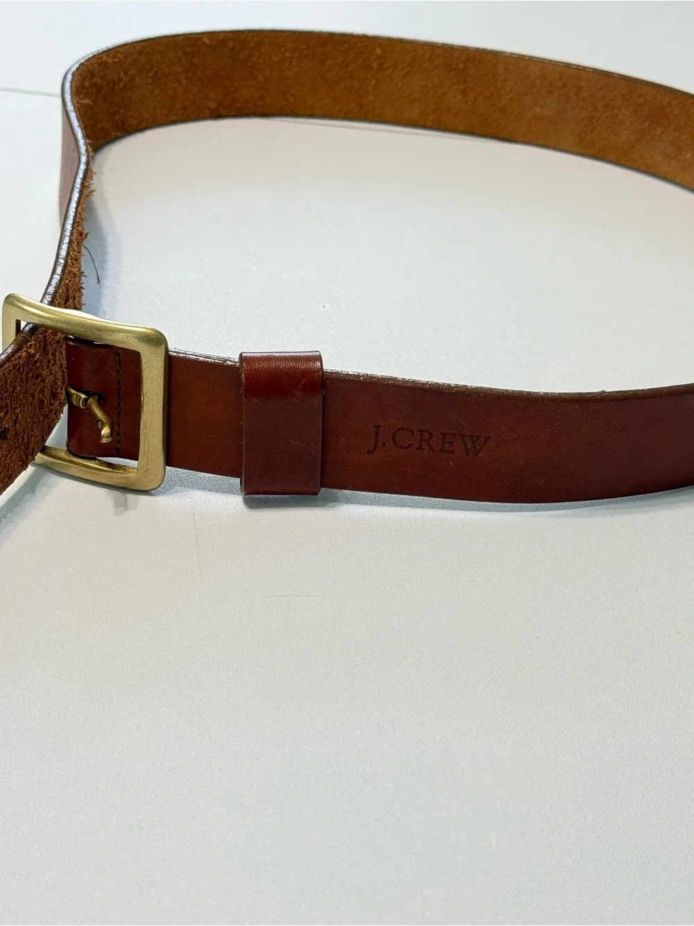 J.Crew Genuine Leather Belt Size 36 Brown Cognac Brass Buckle Classic Casual